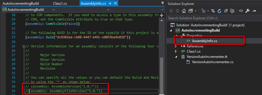 Visual Studio - Selecting the AssemblyInfo.cs file in the project