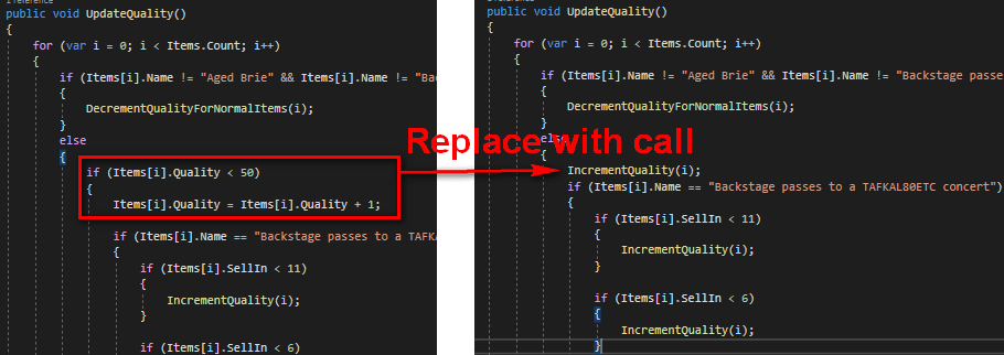 Calling extracted method where code was duplicated