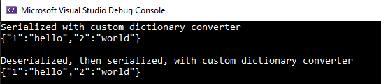 Shows results of running the custom dictionary converter.