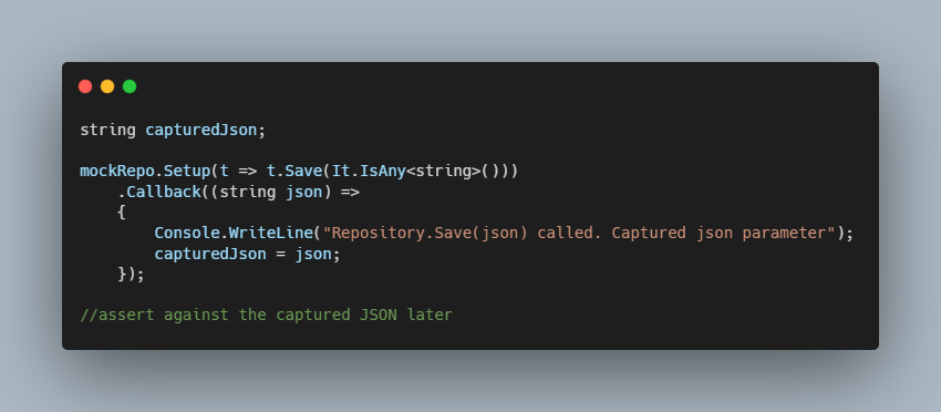 Moq - Capture parameters with Callback() | makolyte
