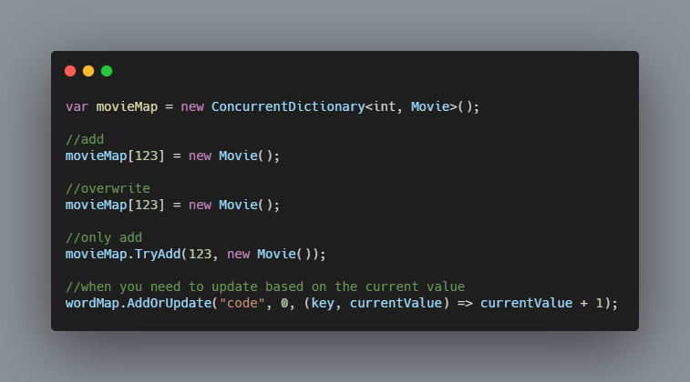 C# - Add or overwrite a value in ConcurrentDictionary | makolyte