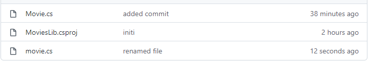 GitHub showing movie.cs and Moviec.s