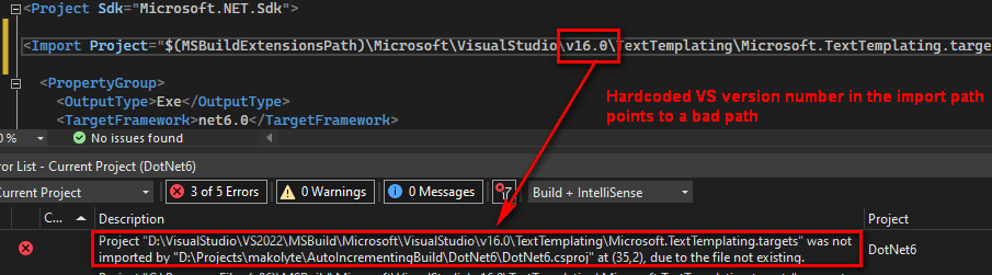 Error MSB4226  not imported