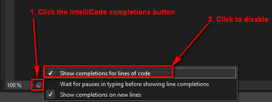 Visual Studio 2022 - disable IntelliCode full line completions